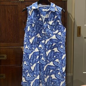 Vineyard Vines Blue Tropical Leaf Dress